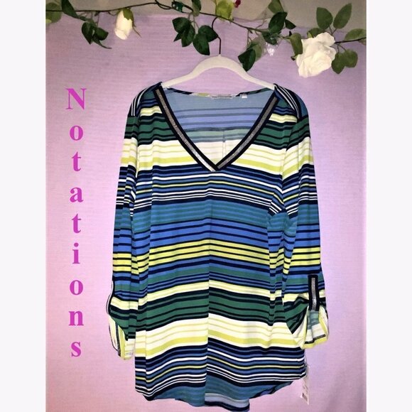 Daily 3/$25NWT NOTATIONS V NECK SILVER SEQUINS LONG SLEEVE TAILORED SIZE LARGE - Picture 7 of 12